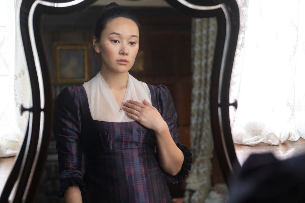 Yerin Ha as Sophie Benedict Bridgerton season 4 yerin ha as sophie benedict looking into a mirror with a sad expression bridgerton season 4.jpg