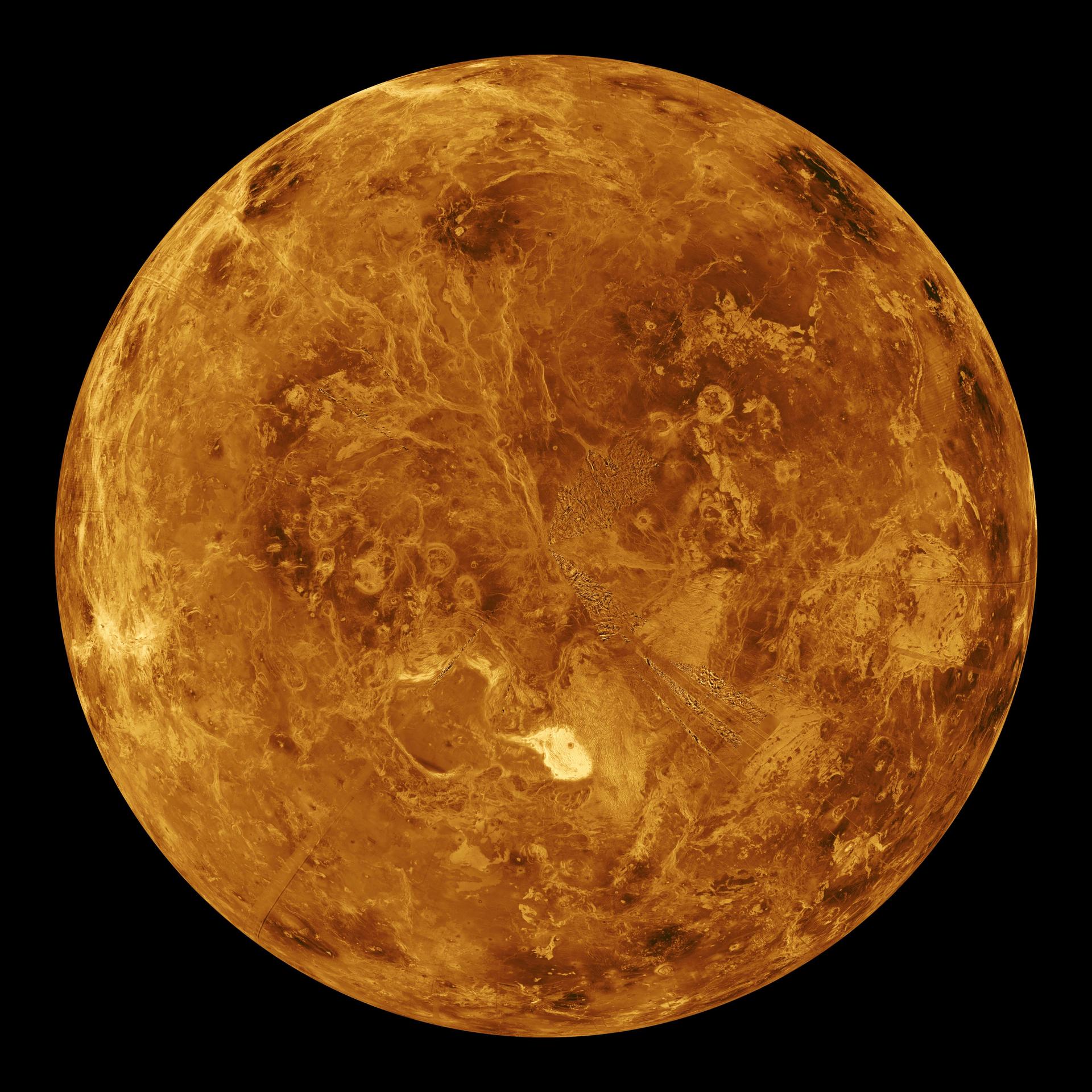 Global view of the surface of Venus' northern hemisphere as seen by NASA Magellan spacecraft.