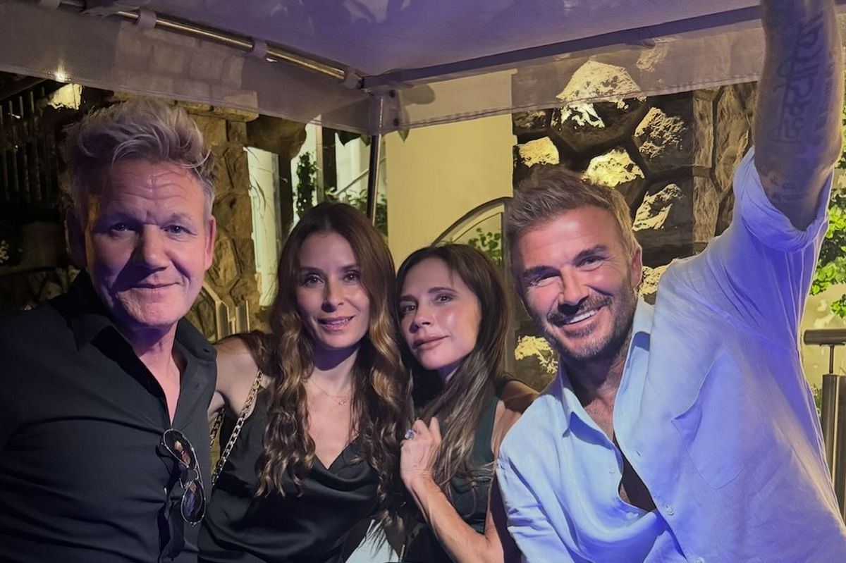 Gordon and Tana Ramsay smile on a night out with Victoria and David Beckham