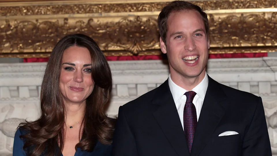 Prince William and Kate Middleton pose for photographs in the State Apartments of St James Palace on November 16, 2010 after announcing their engagement