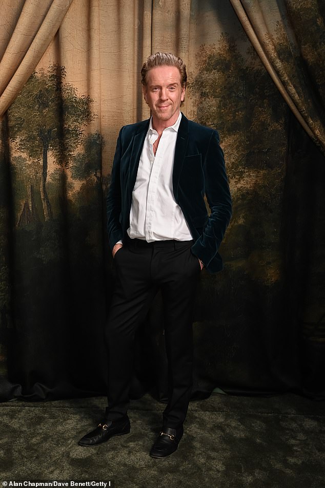 Damian Lewis also dressed up for he evening as he kept it simple in a blue velvet suit jacket and white open collared shirt