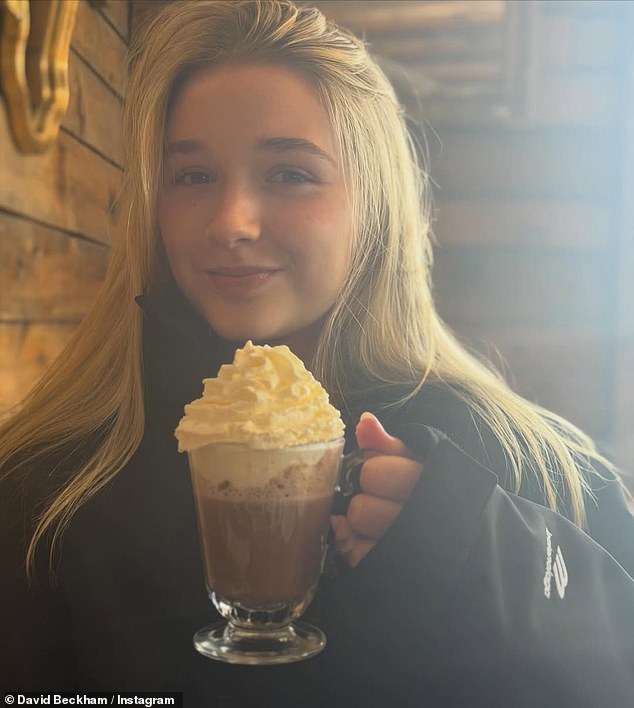 The former England footballer, 50, looked happier than ever as he spent quality time with his youngest child, 14, at the exclusive resort of Courchevel