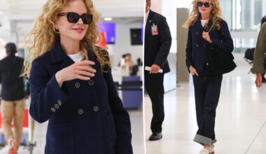 Nicole Kidman pairs natural curls with a tailored Chanel look at the Sydney airport