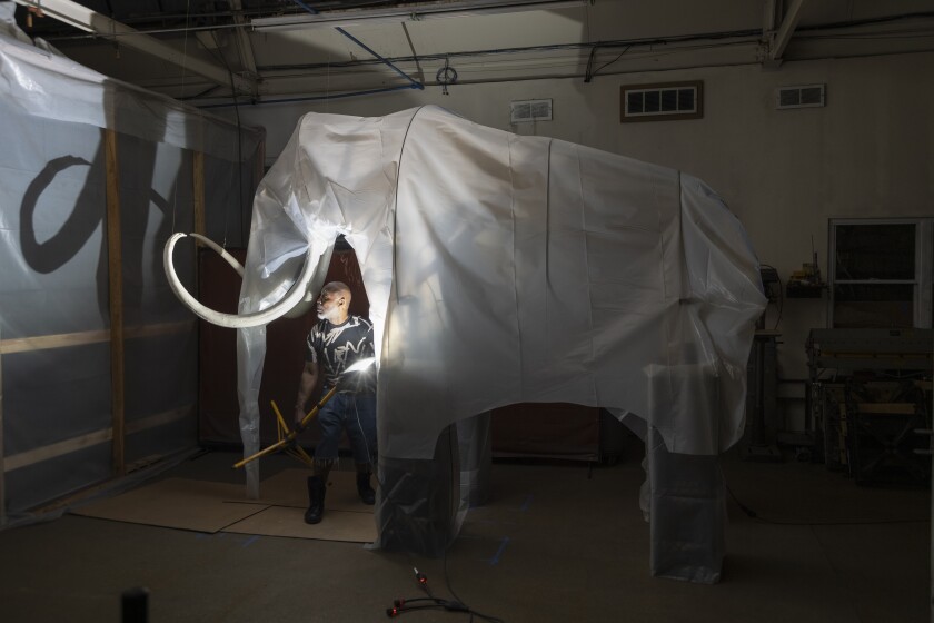 Nick Cave constructing one of his Woolly mammoths. 
