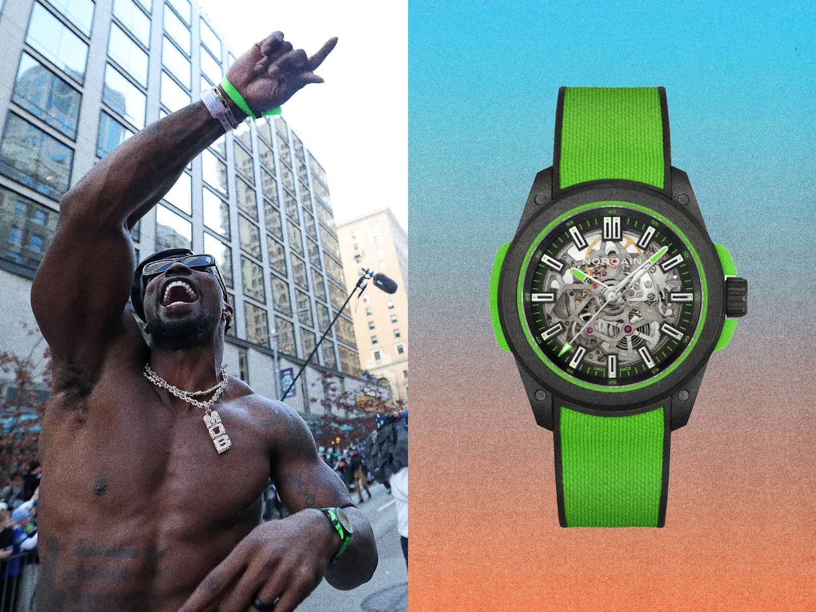 Image may contain Wristwatch Arm Body Part Person Adult Accessories Glasses Jewelry and Necklace