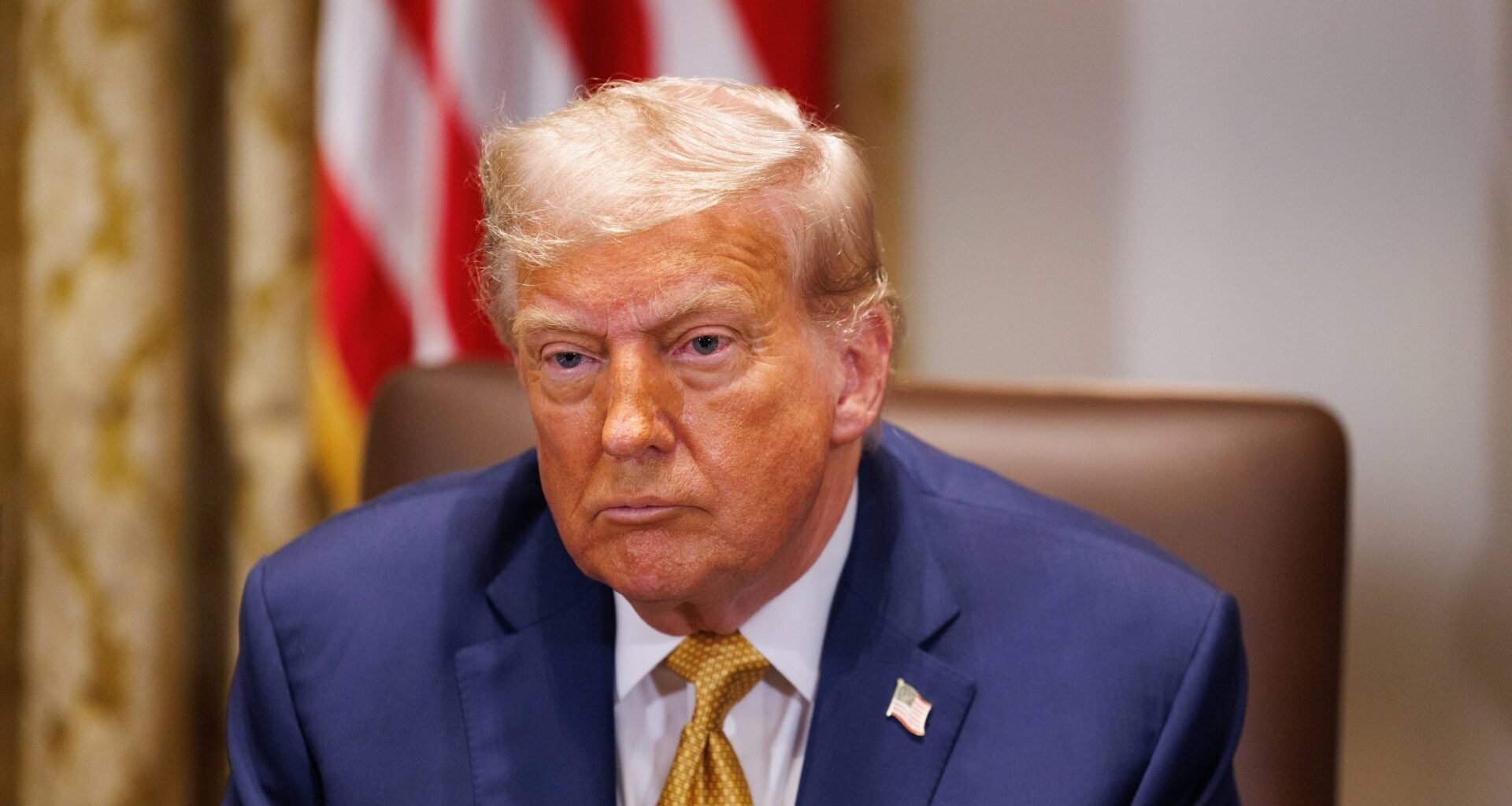 United States President Donald J Trump participates in a Cabinet Meeting in the Cabinet Room of the White House in Washington, DC, US, on Tuesday, July 8, 2025.