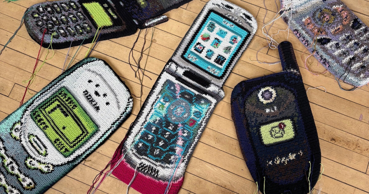 crochets of flip phones unfold in nicole nikolich's exhibition
