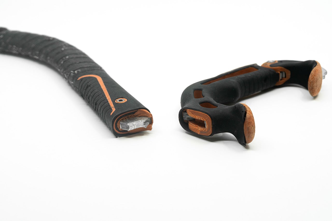 The Petzl Nomic is shown in two pieces