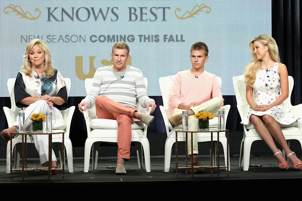 Julie and Todd Chrisley with Chase Chrisley and Savannah Chrisley at the 2014 Summer Television Critics Association at The Beverly Hilton Hotel on July 14, 2014, in Beverly Hills, California.