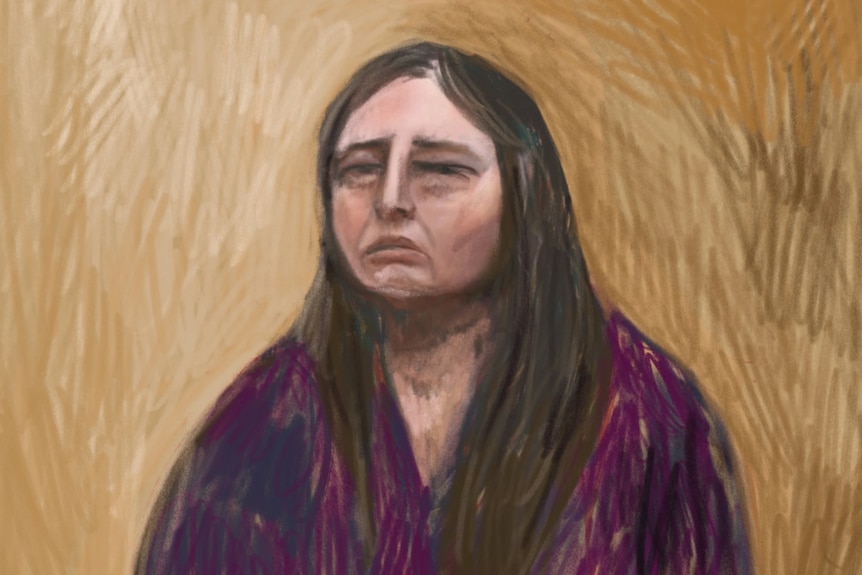 A sad court sketch of Anita Lester. 
