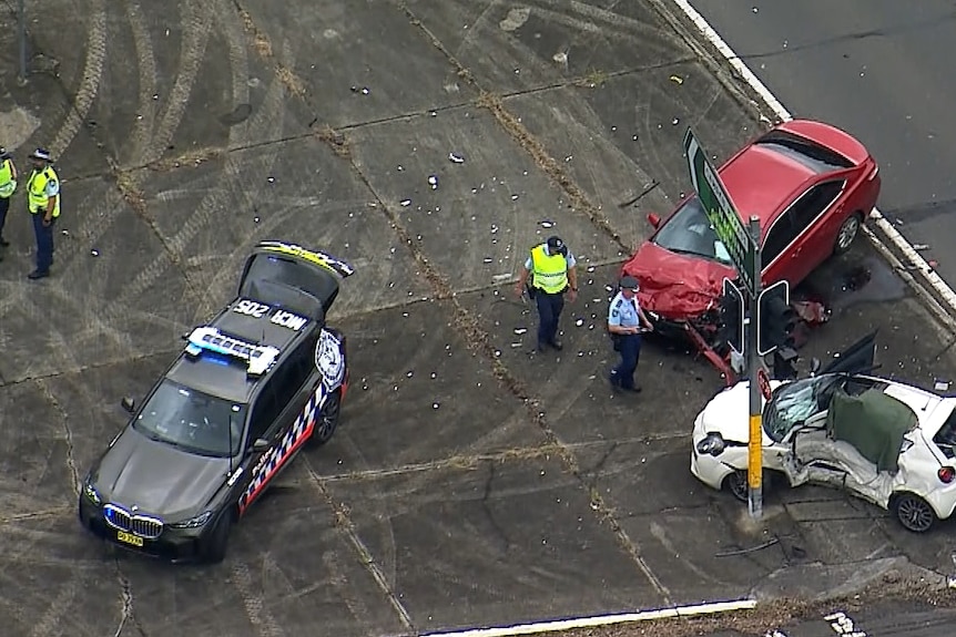 NSW Police at the scene of a two-car crash AT CAMDEN
