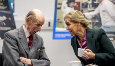 Duke of Kent and the Duchess of Edinburgh greet each other with a kiss as they take part in a rare joint engagement