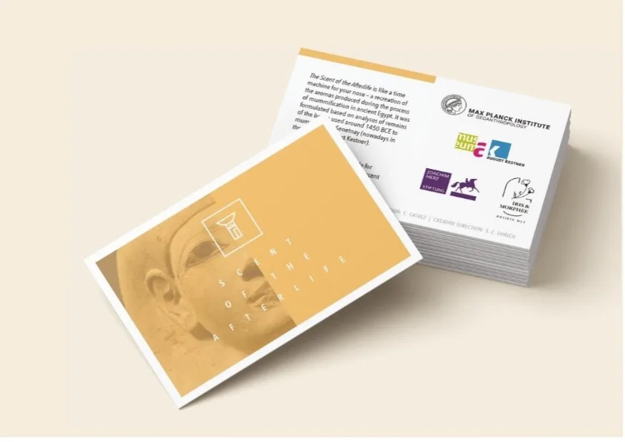 a card that reads "scent of the afterlife"