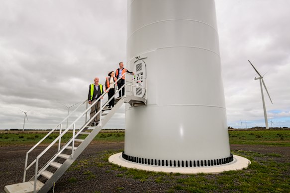 Energy Minister Lily D’Ambrosio visits the Golden Plains wind farm in 2024.