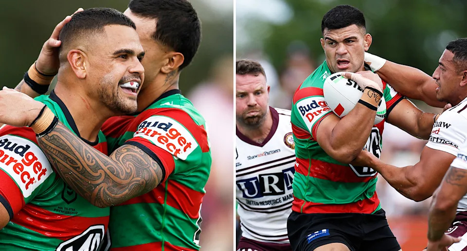Souths stars Latrell Mitchell (L) and David Fifita (R) are part of a left edge that will go into the new NRL season with more tries combined (480) that any other edge in the modern era. Pic: AAP
