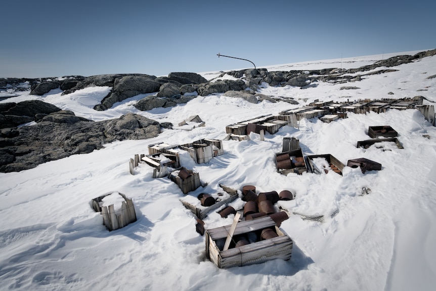 Old structures emerging from the snow.