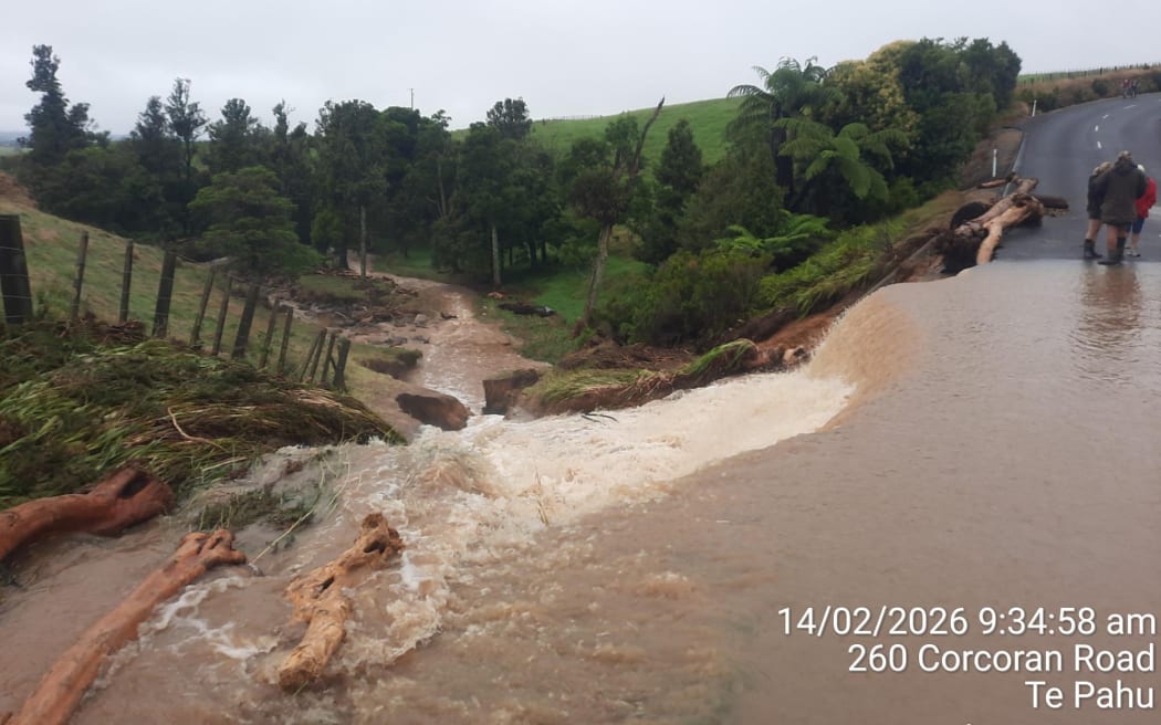 The damaged road in Waipa which remains closed.