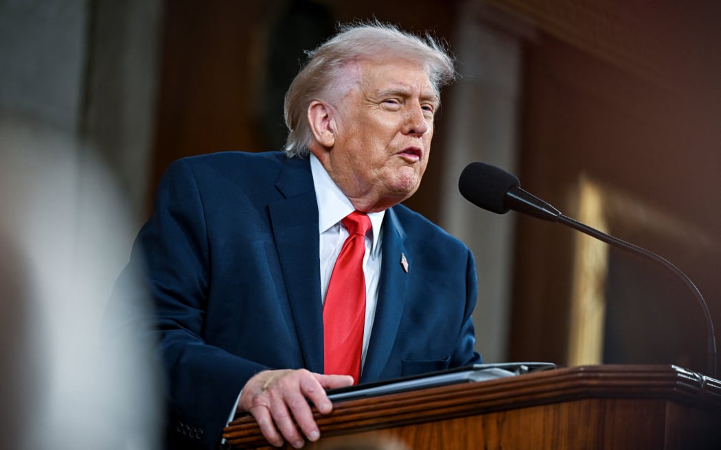 US President Donald Trump delivers the first State of the Union address of his second term to a joint session of Congress in the House Chamber of the United States Capitol in Washington, DC, on February 24, 2026.