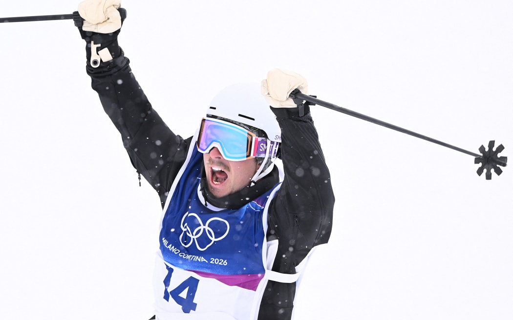New Zealand's Ben Harrington reacts after competing in the freestyle skiing men's freeski halfpipe qualification run 1 during the Milano Cortina 2026 Winter Olympic Games at Livigno Snow Park, in Livigno (Valtellina), on February 20, 2026.