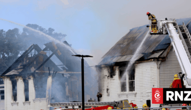 Watch: Fire tears through pavilion at Auckland's Northcote College during firefighters strike