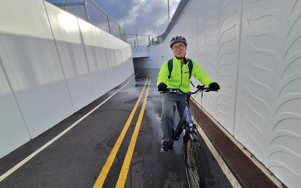 The flooded Petone railway underpass on the nearly-new $70 million cycleway.