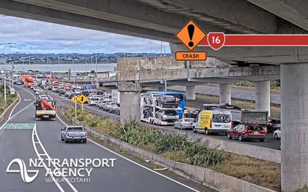 A crash is blocking lanes on the northwestern motorway just after the Waterview tunnel.