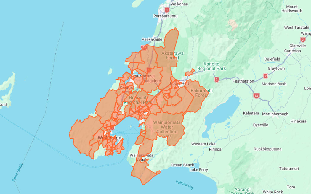 This Wellington Electricity map shows the extent of area where individual homes remain without power