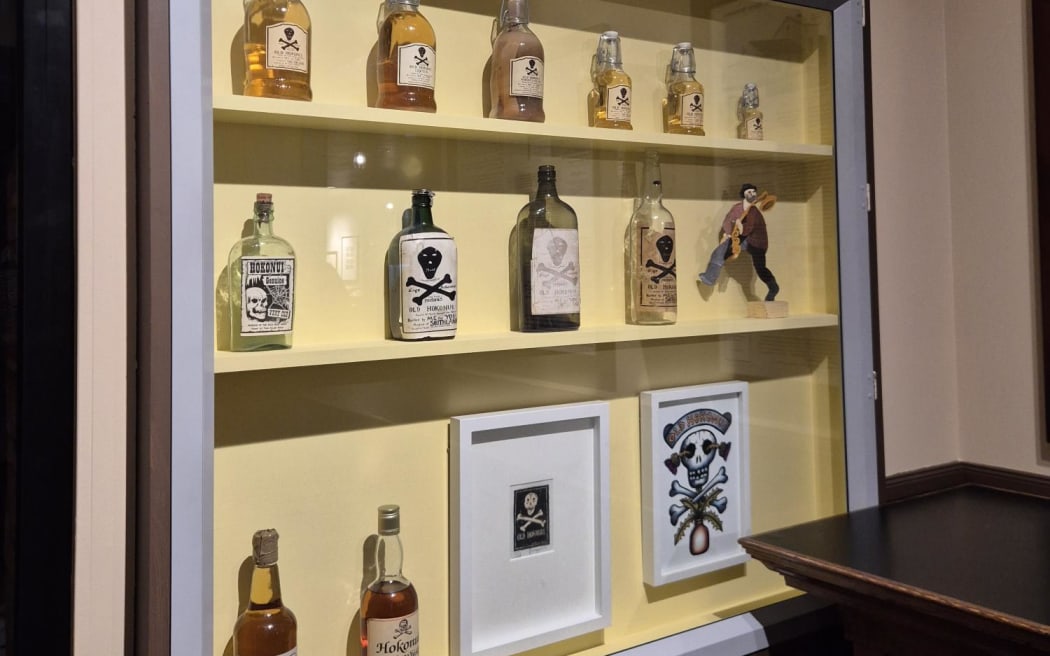 The skull and cross bones symbol which featured on a moonshine label.