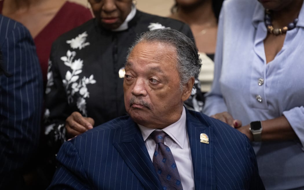 Civil Rights leader Rev. Jesse Jackson visits with guests at the National Bar Association's annual convention on July 31, 2025 in Chicago, Illinois. The National Bar Association is the nation's oldest and largest network of predominately black legal professionals.