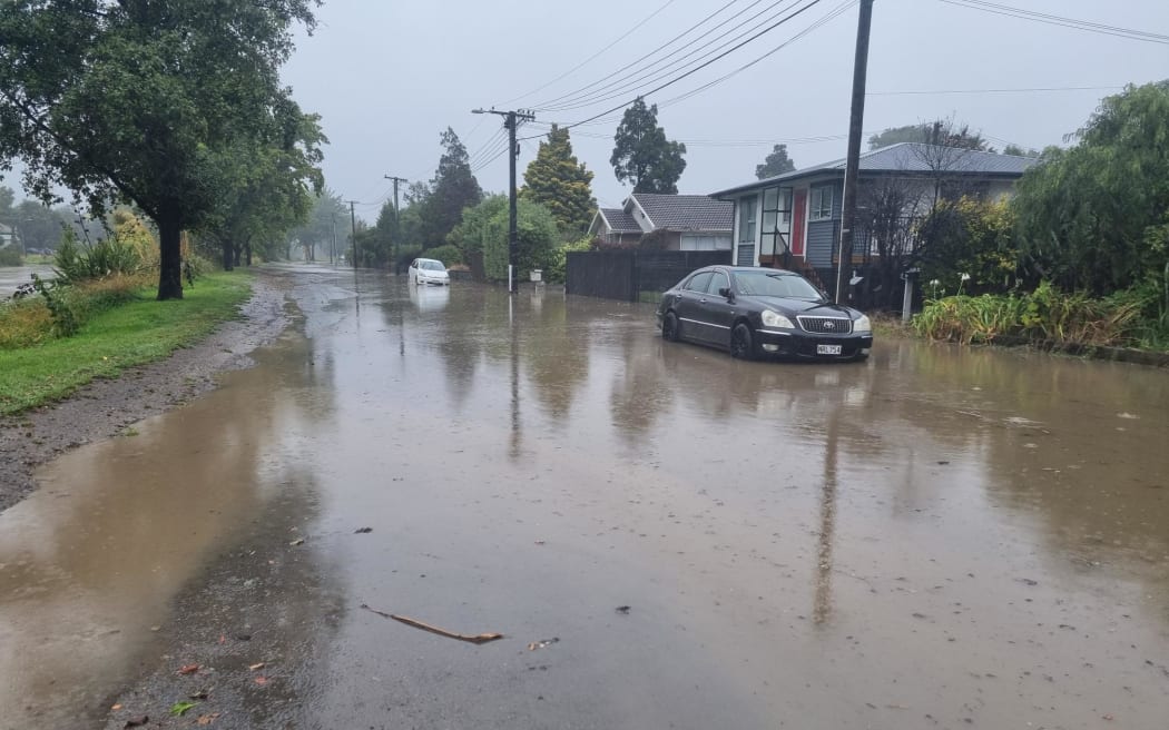 Parts of Richardson Terrace in Woolston, Christchurch, are covered by floodwaters.