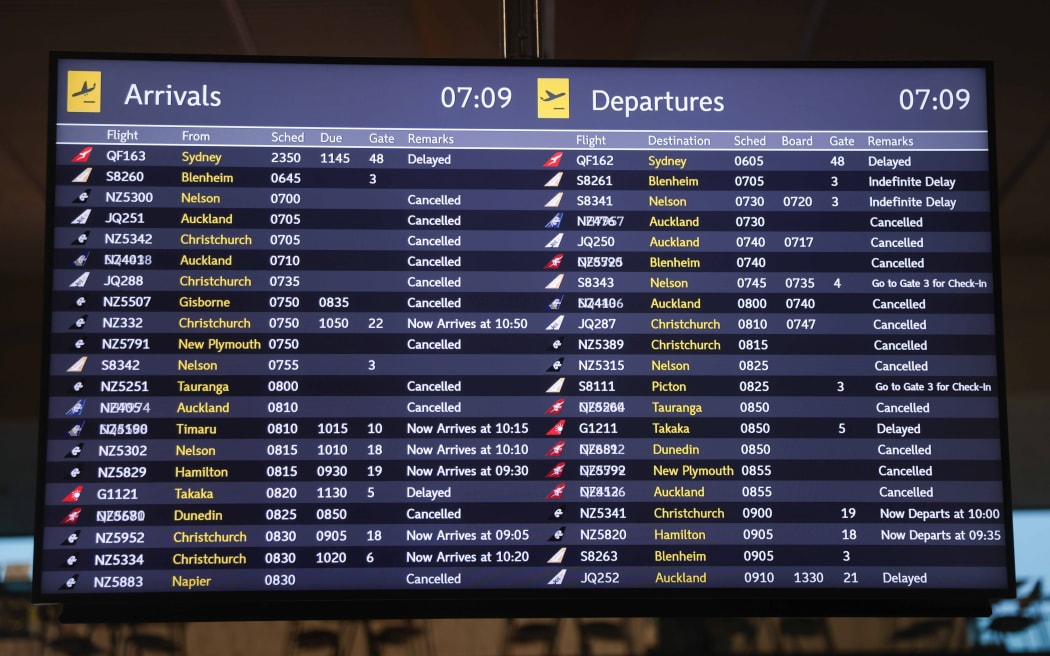 Air New Zealand cancelled flights in and out of Wellington because of high winds.