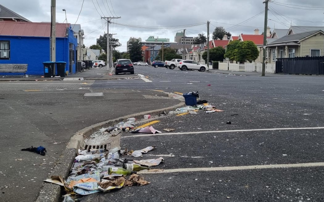 Castle Street in Dunedin on a Sunday morning during O-Week.