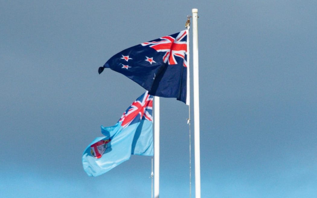Fiji and New Zealand national flags.