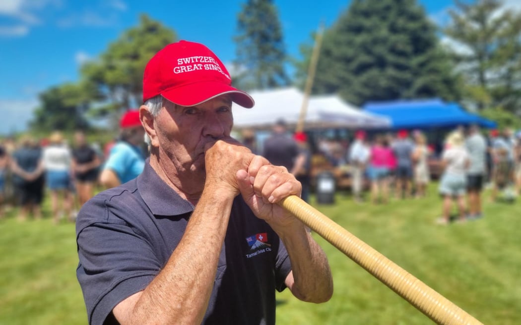 Alphorn player Alan Beck.