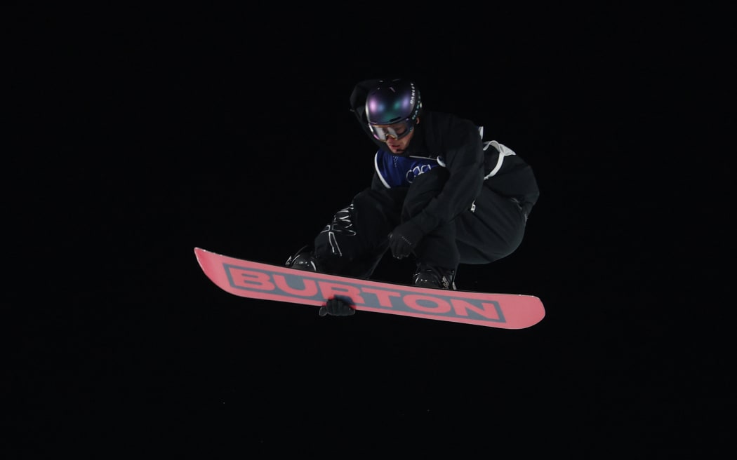 Dane MENZIES of New Zealand attempts a trick during the men's snowboard big air final run 2 at the Olympic Winter Games Milano Cortina 2026 at the Livigno Snow Park