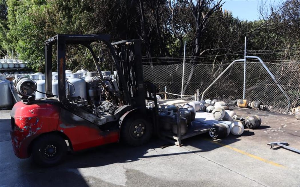 The Tank Test worker was hospitalised for nine weeks after several condemned, nine-kilogram gas bottles exploded and their forklift caught fire.