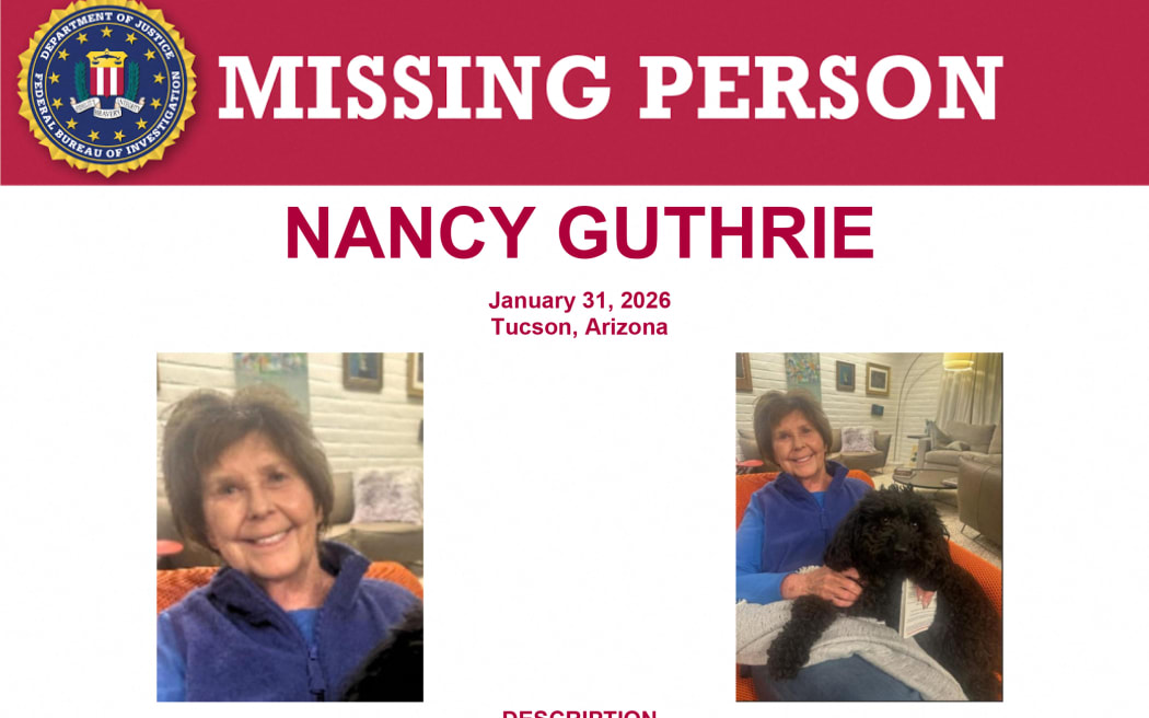 This image released by the Federal Bureau of Investigation (FBI) on February 5, 2026 shows the Missing Person Poster for Nancy Guthrie, mother of NBC News 