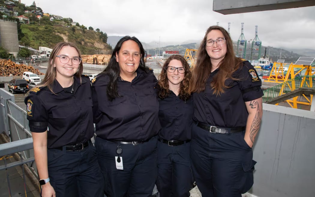Customs officer Sarah (from left), chief Customs officer Emma, senior Customs officer Jess and senior Customs officer Georgia are based at Lyttelton.