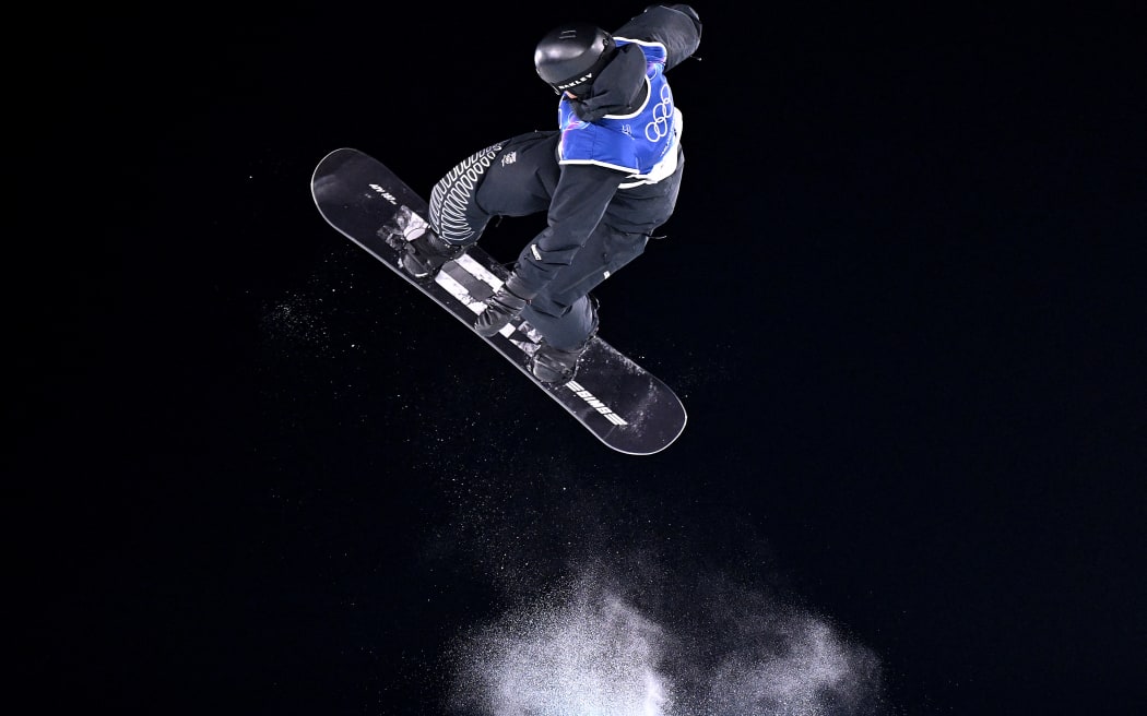 New Zealand's Lyon Farrell  competes in the snowboard men's big air qualification at the Milano Cortina 2026 Winter Olympic Games at Livigno.