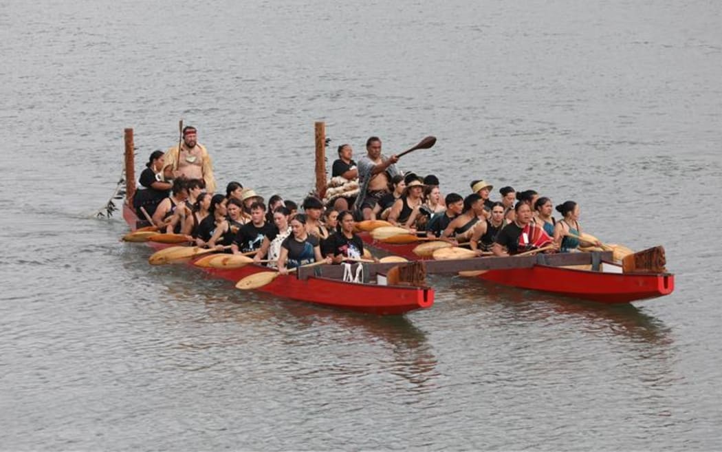 Waka arrive at Waitangi.