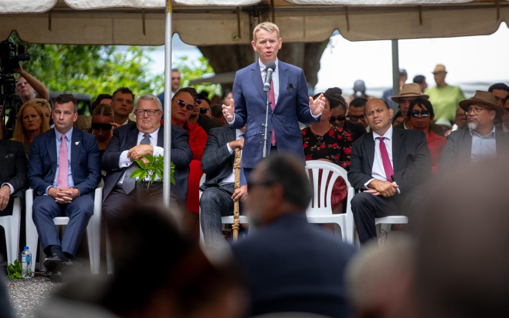 Labour leader Chris Hipkins speaks at Waitangi.