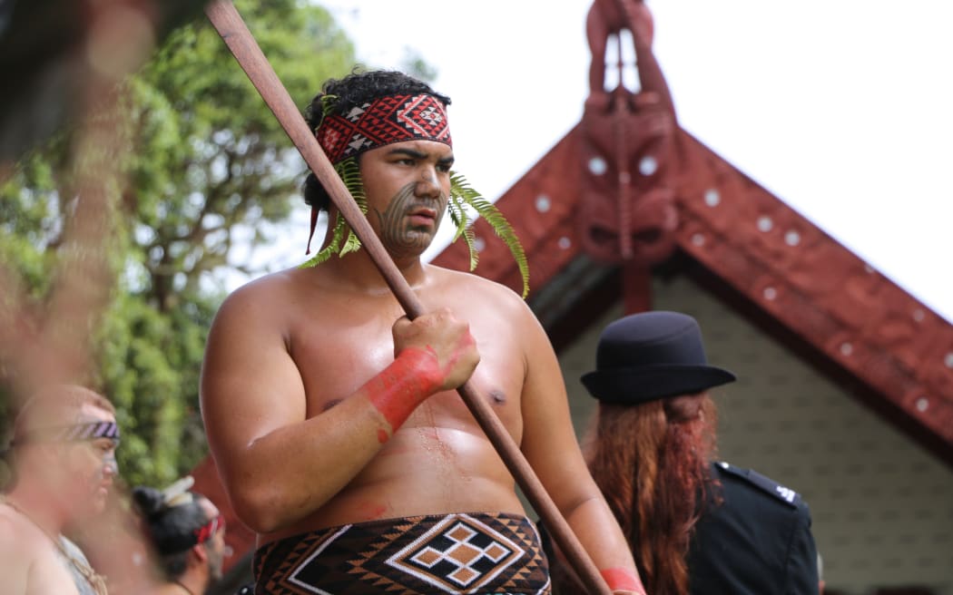 The people of Ngāpuhi deliver a powerful haka, welcoming parliamentarians onto the upper Waitangi Treaty Grounds.