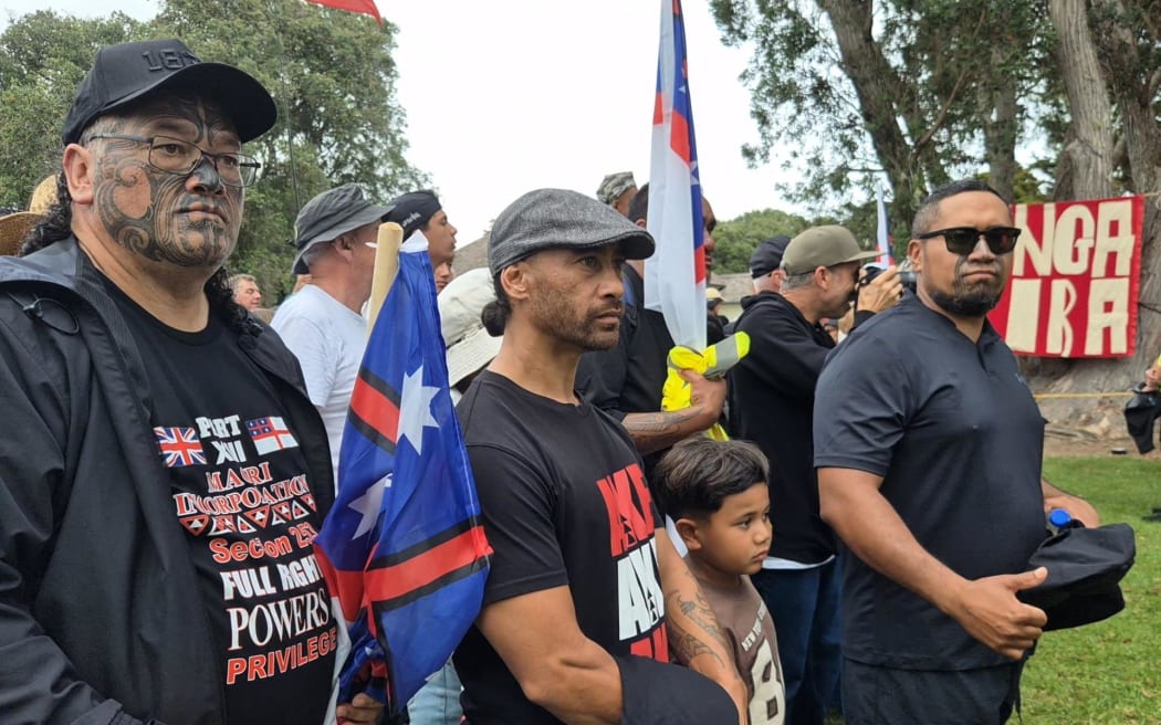 Protesters at Waitangi led by Wikitana Popata.