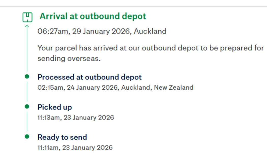 NZ Post tracking shows mail has been delayed at Auckland's outbound depot.