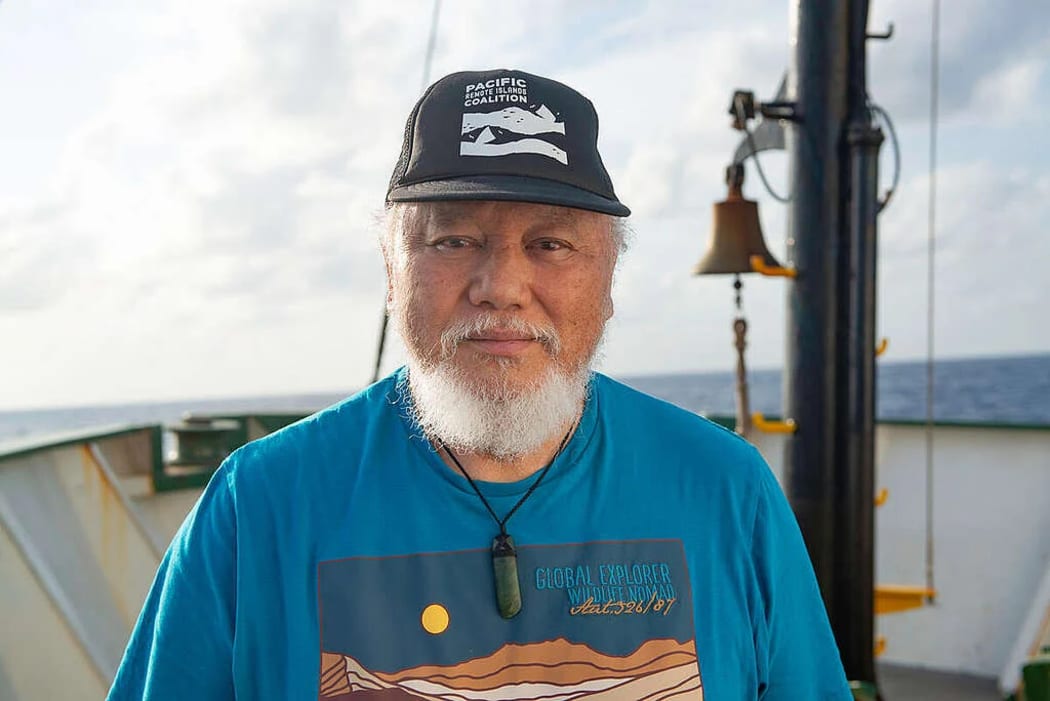 Solomon Pili Kaho’ohalahala, known as Uncle Sol, on board the Greenpeace ship Arctic Sunrise en route to Kingston, Jamaica for a summit of the ISA in 2023 © Martin Katz / Greenpeace