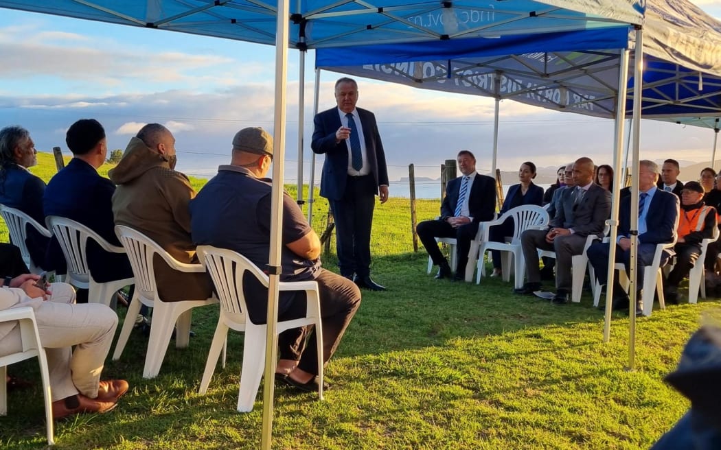 Regional Development Minister Shane Jones speaks at opening of upgrades to the road to the Treaty Grounds.