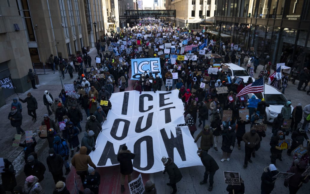 Protestors march during a 