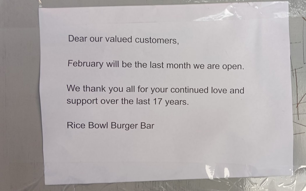 A notice posted to Facebook from Rice Bowl Burger Bar announcing its closure.