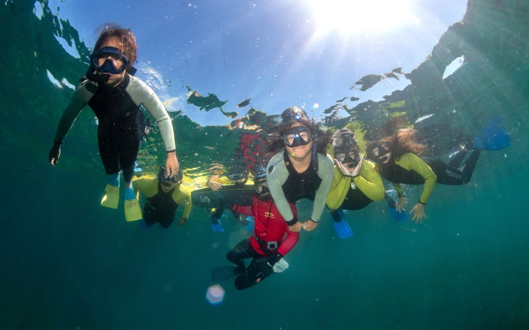 Children enjoy a snorkel day at Maitai Bay organised by Mountains to Sea Conservation Trust.