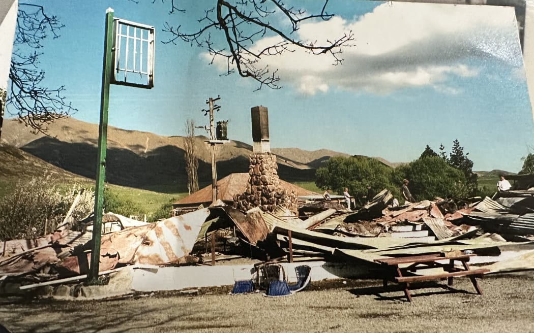 The remains of the Burkes Pass Hotel fire of 1994
